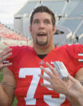 Alex Boone was arrested after being subdued with a Taser during an alleged drunken tirade.  This is a photo of Boone taken at Ohio State Media Day 2008 (Photo: Jim Davidson, The Ozone)