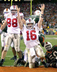 Ohio State quarterback Craig Krenzel led the Buckeyes to victory in the 2003 BCS Title Game against Miami in the 2003 Fiesta Bowl